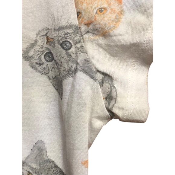 Multi CAT Print V-Neck White T-shirt Sz Xl (15-17) - Picture 5 of 13